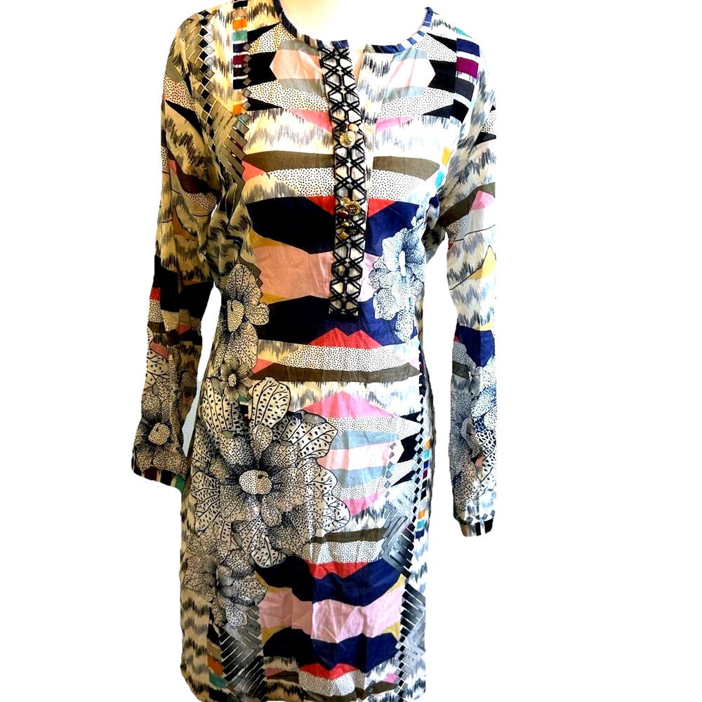 patchwork boho tunic coverup M KAFTAN floral artsy COCO Dress Flowers swim beach